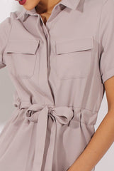 Grey Utility Tie Waist Pocket Jumpsuit - Kai