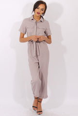 Grey Utility Tie Waist Pocket Jumpsuit - Kai