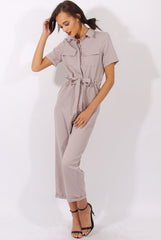 Grey Utility Tie Waist Pocket Jumpsuit - Kai