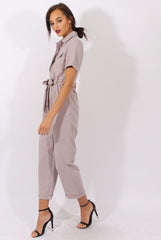 Grey Utility Tie Waist Pocket Jumpsuit - Kai