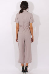 Grey Utility Tie Waist Pocket Jumpsuit - Kai