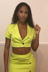 Lime Crop Gold Button Detail Shirt Co-Ord - Kaily