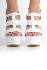 Kaira White PU Strappy Chunky Heels