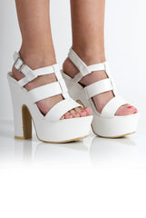 Kaira White PU Strappy Chunky Heels