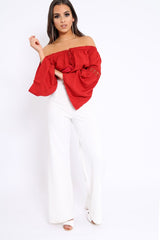 Red Gypsy Bardot Crop Top with Key Hole Tie Front - Kaitlin