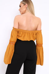 Mustard Gypsy Bardot Crop Top with Key Hole Tie Front - Kaitlin