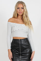 Monochrome Bardot Crop Top - Kaitlin