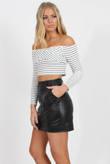 Monochrome Bardot Crop Top - Kaitlin