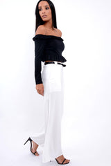 Black Ruffle Hem Ribbed Bardot Crop Top - Kaitlyn