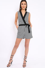 Black and White V-Plunge Striped Playsuit - Kaitlynn