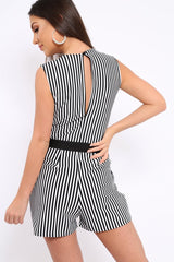 Black and White V-Plunge Striped Playsuit - Kaitlynn