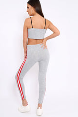 Grey Ribbed Contrast Side Stripe Co-ord - Kaity