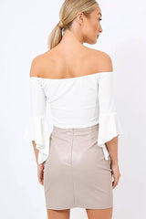 white Frill Sleeve Bardot Crop Top - Kali