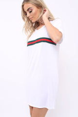 White Stripe Front T Shirt Dress - Kamden