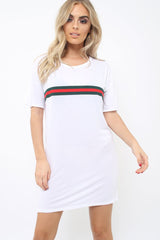White Stripe Front T Shirt Dress - Kamden