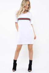 White Stripe Front T Shirt Dress - Kamden