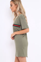Khaki Stripe Front T Shirt Dress - Kamden