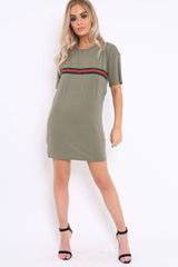 Khaki Stripe Front T Shirt Dress - Kamden