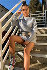 Grey Chunky Rib Slash Neck Jumper Dress - Kameron