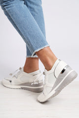 White Toggle Fasten Wedge Trainers - Kami