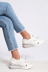 White Toggle Fasten Wedge Trainers - Kami