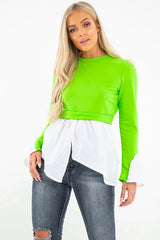 Neon Green Shirt Insert Crew Neck Jumper - Kamilla