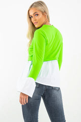 Neon Green Shirt Insert Crew Neck Jumper - Kamilla
