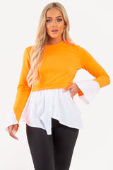 Neon Orange Shirt Insert Crew Neck Jumper - Kamilla