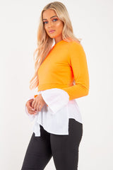 Neon Orange Shirt Insert Crew Neck Jumper - Kamilla