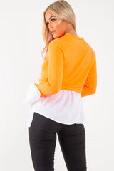 Neon Orange Shirt Insert Crew Neck Jumper - Kamilla