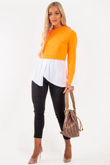Neon Orange Shirt Insert Crew Neck Jumper - Kamilla
