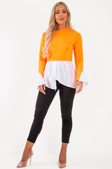 Neon Orange Shirt Insert Crew Neck Jumper - Kamilla