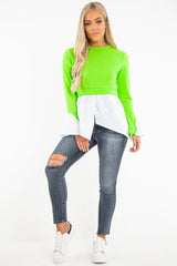 Neon Green Shirt Insert Crew Neck Jumper - Kamilla
