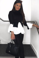 Black Ribbed Flared Shirt and Leggings Co-ord - Aafiya