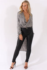 Snake Print Wrap Front Dip Hem Shirt - Kamlyn
