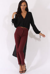 Black Wrap Front Dip Hem Shirt - Kamlyn
