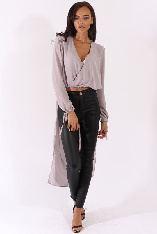 Grey Wrap Front Dip Hem Shirt - Kamlyn