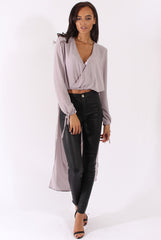 Grey Wrap Front Dip Hem Shirt - Kamlyn