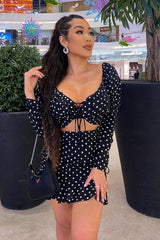 Black White Polka Corset Crop + Skirt Co-ord - Oceana