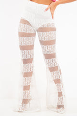 White Crochet Knicker Flared Trousers - Epsie