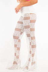 White Crochet Knicker Flared Trousers - Epsie