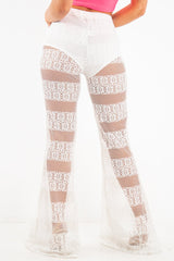 White Crochet Knicker Flared Trousers - Epsie