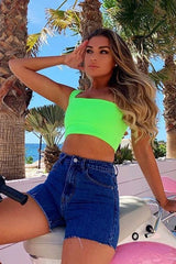 Neon Green One Shouldered Crop Top - Kamri