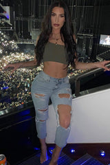 Khaki One Shouldered Crop Top - Kamri