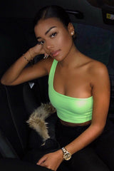Neon Green One Shouldered Crop Top - Kamri