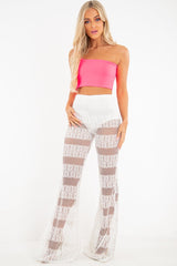 White Crochet Knicker Flared Trousers - Epsie