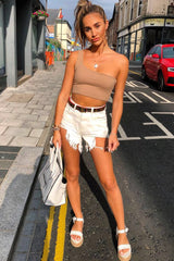 Camel One Shouldered Crop Top - Kamri