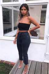 Black One Shouldered Crop Top - Kamri