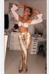 Yellow Snake Print High Waisted Flared Trousers - Kamryn