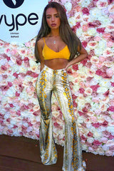 Yellow Snake Print High Waisted Flared Trousers - Kamryn